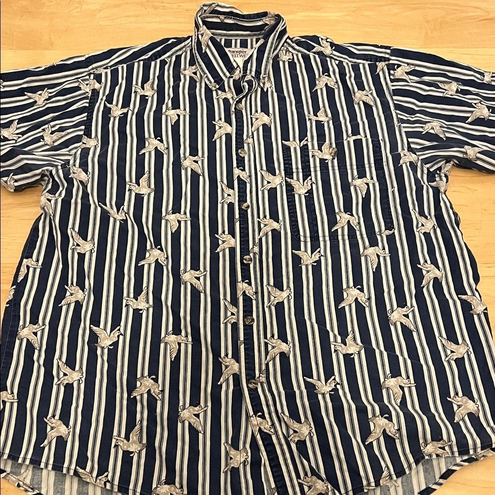 VTG Wrangler Ruggedwear SS striped shirt with duck pattern